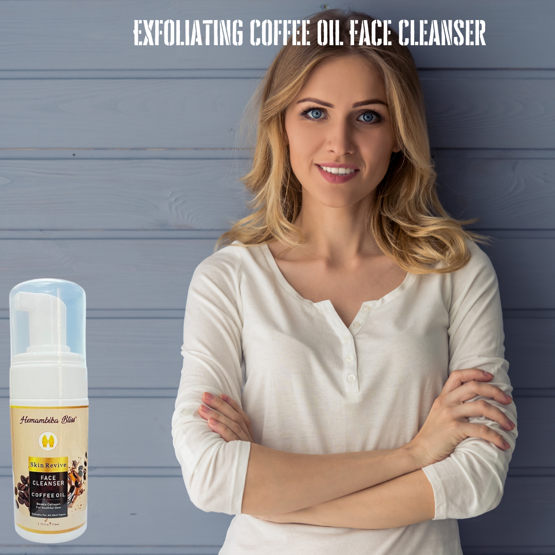 Hemambika Bliss® Exfoliating Coffee Oil Face Cleanser - Boosts Collagen for Youthful Skin, Suitable for All Skin Types