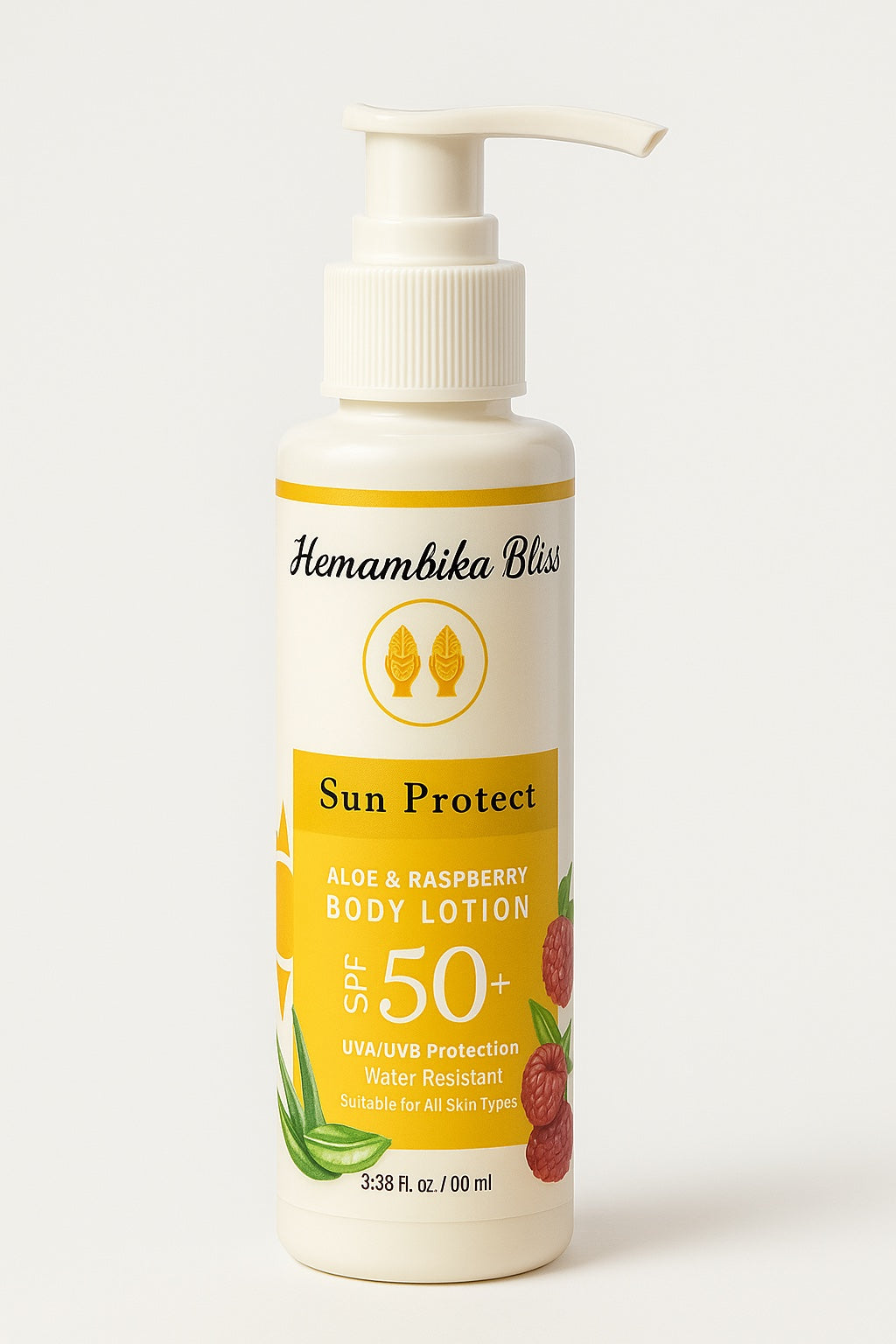 Hemambika Bliss® Aloe & Raspberry Body Lotion, UVA/UVB Protection, Water-Resistant, For All Skin Types