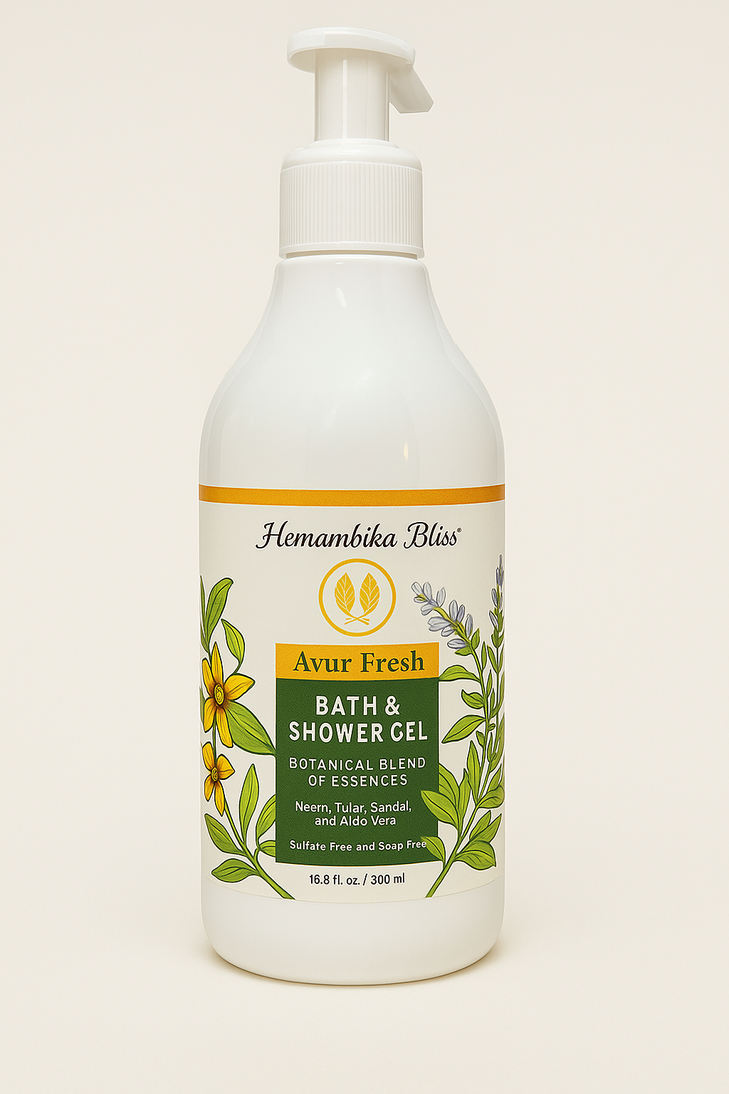 Hemambika Bliss® Ayur Fresh Bath & Shower Gel - Botanical Blend of 18 Herbs, Nourished & Supple Skin, Prevents Bad Odor - Suitable for All Skin Types