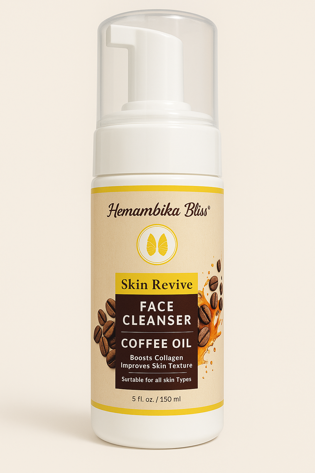 Hemambika Bliss® Exfoliating Coffee Oil Face Cleanser - Boosts Collagen for Youthful Skin, Suitable for All Skin Types.