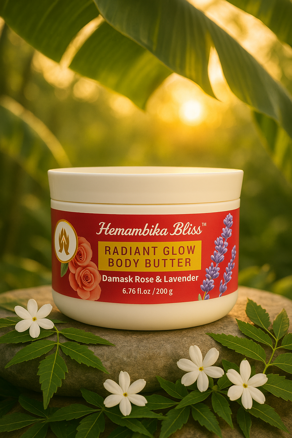 Hemambika Bliss® Radiant Glow Body Butter - Infused with Damask Roses & Lavender, Deep Moisture for Silky Smooth Skin