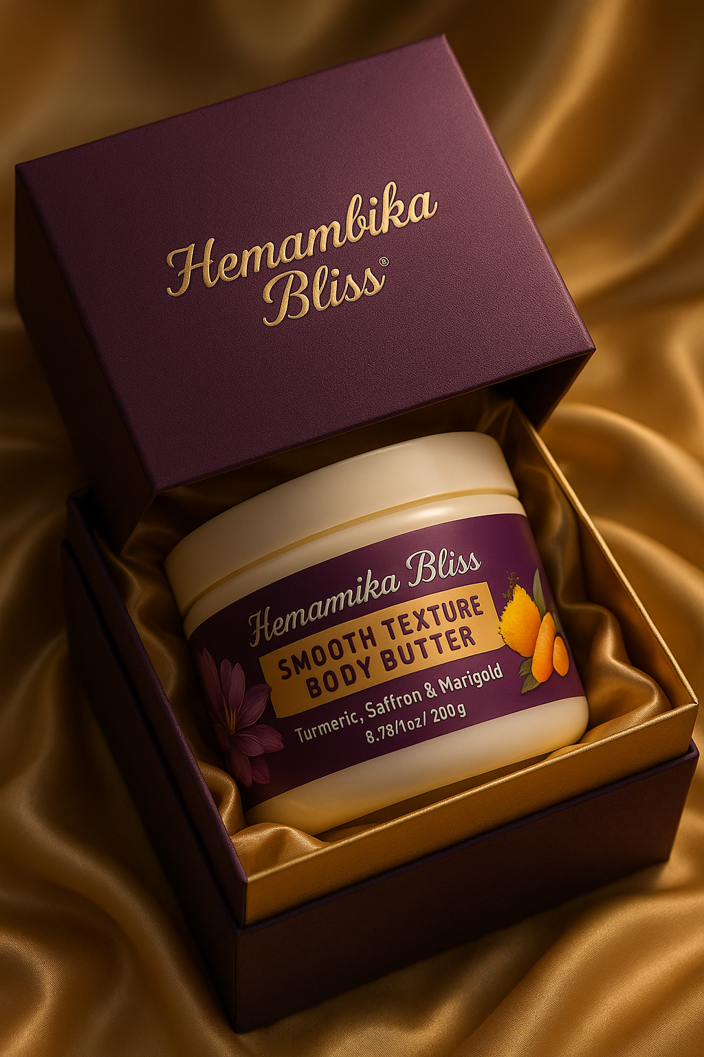 Hemambika Bliss® Smooth Texture Body Butter - Enriched with Turmeric, Saffron & Marigold for Deep Nourishment and Radiant Skin