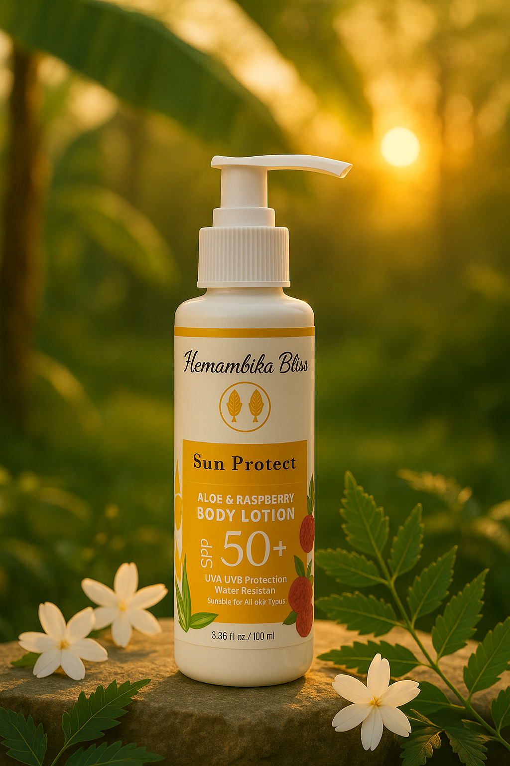 Hemambika Bliss® Aloe & Raspberry Body Lotion, UVA/UVB Protection, Water-Resistant, For All Skin Types