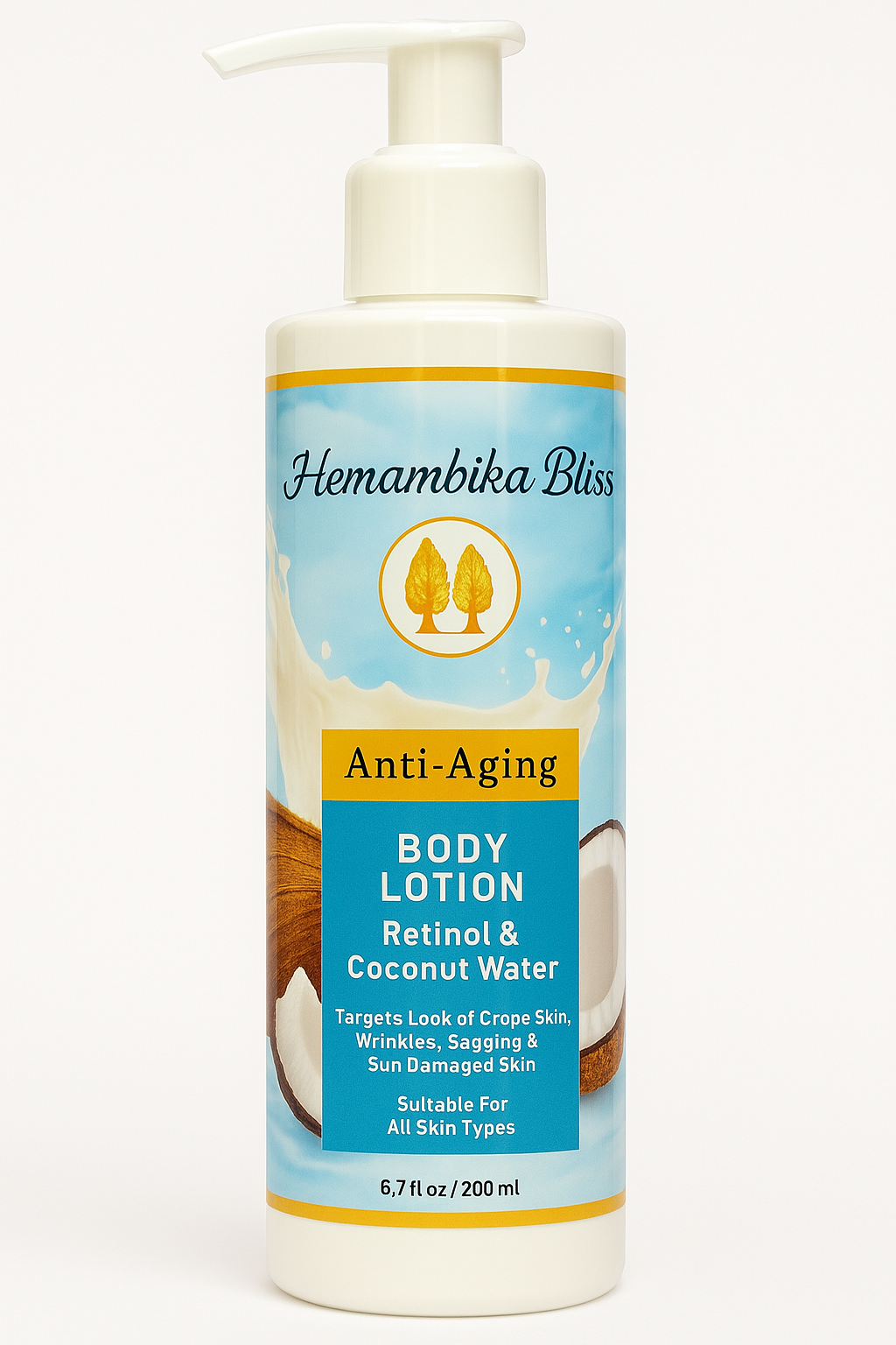 Hemambika Bliss® Anti-Aging Body Lotion - With Retinol & Coconut Water, Targets Crepe Skin, Wrinkles, Sagging & Sun-Damaged Skin - Suitable for All Skin Types