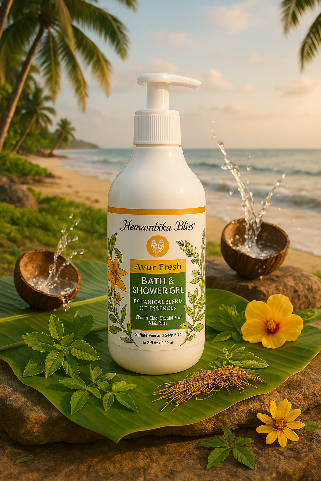 Hemambika Bliss® Ayur Fresh Bath & Shower Gel - Botanical Blend of 18 Herbs, Nourished & Supple Skin, Prevents Bad Odor - Suitable for All Skin Types