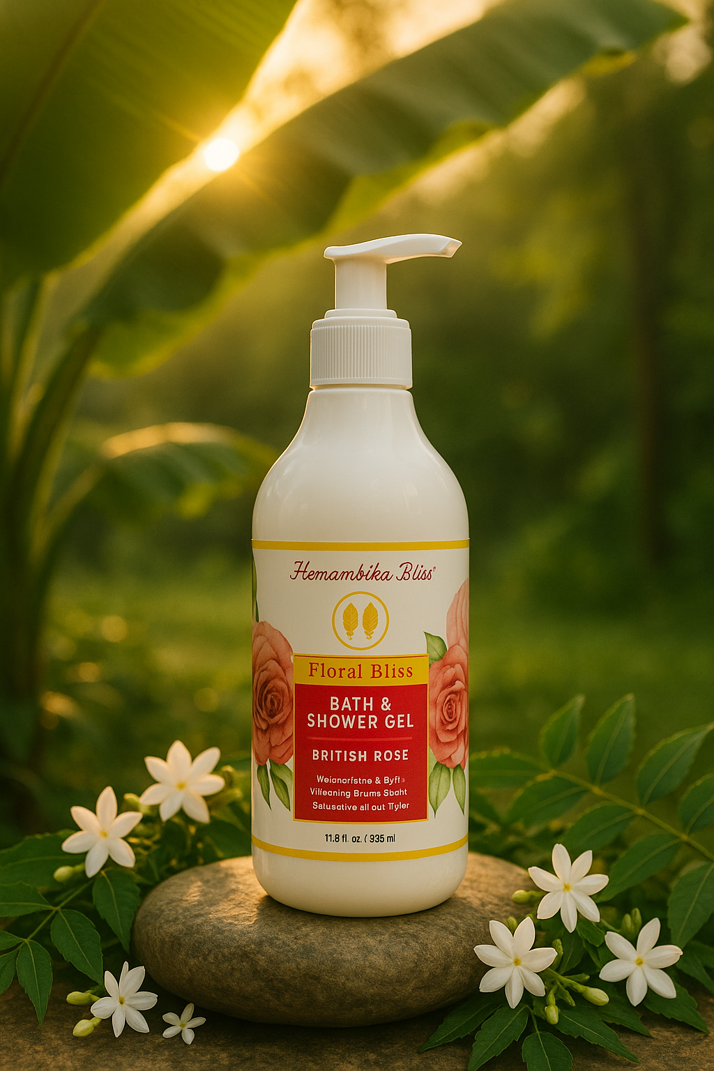 Hemambika Bliss® British Rose Bath & Shower Gel - Floral Bliss, Moisturized, Soft & Visibly Glowing Skin - Suitable for All Skin Types
