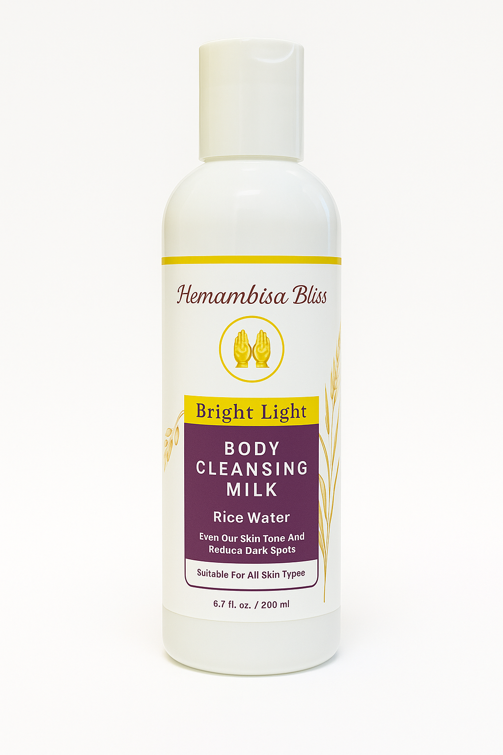 Hemambika Bliss® Bright Light Body Cleansing Milk - With Rice Water, Evens Out Skin Tone & Reduces Dark Spots - Suitable for All Skin Types