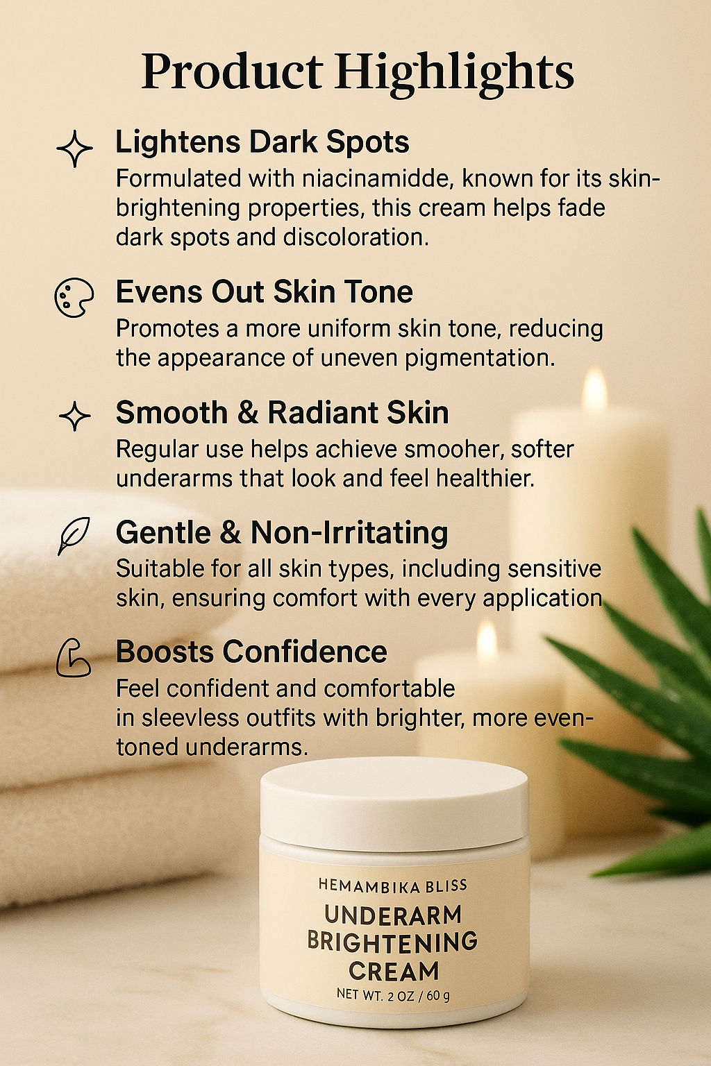 Hemambika Bliss® Niacinamide Underarm Cream - Lightens Dark Spots & Evens Out Skin Tone for Smooth, Radiant Underarms