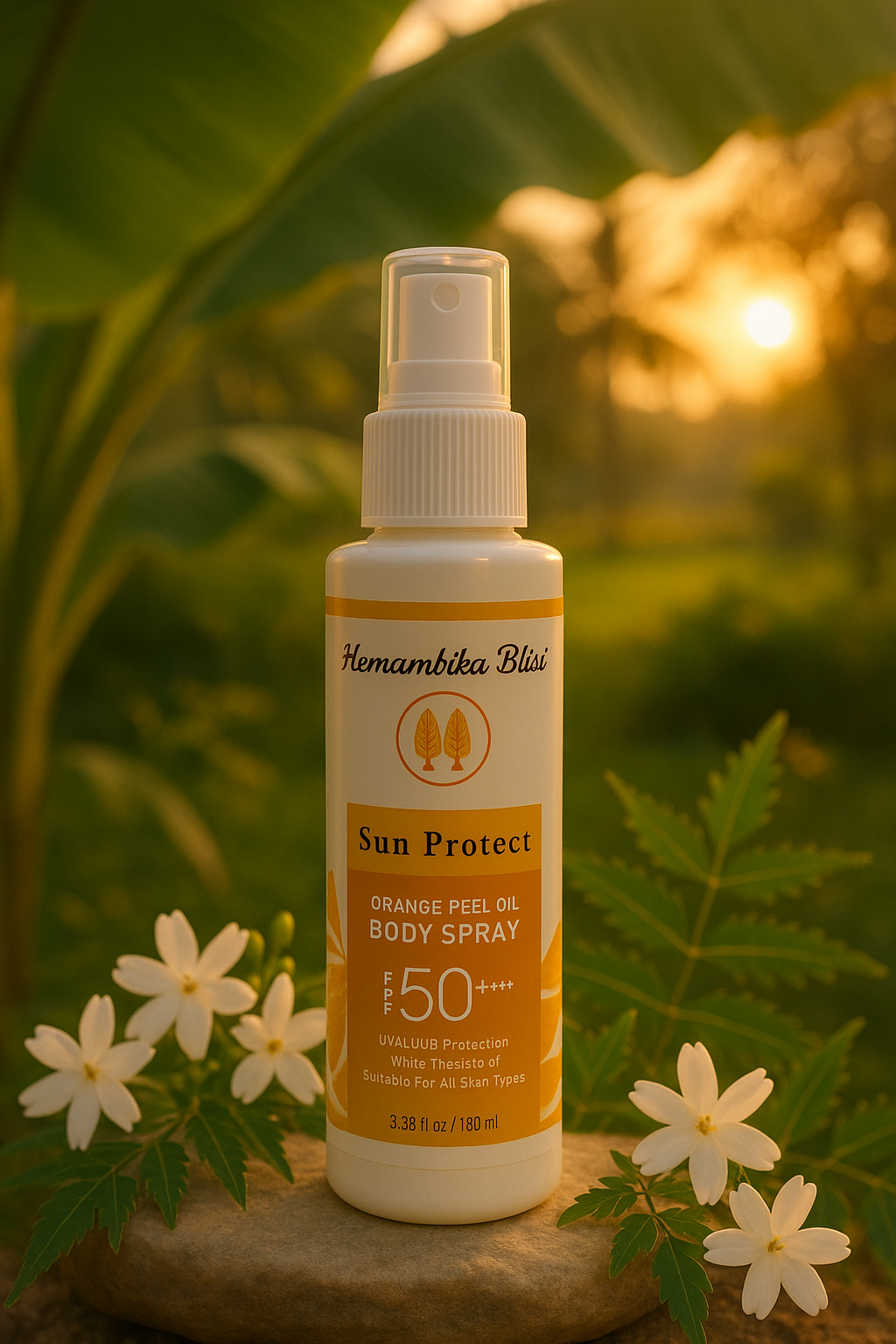 Hemambika Bliss® Orange Peel Body Spray, UVA/UVB Protection, Water Resistant, Suitable for All Skin Types
