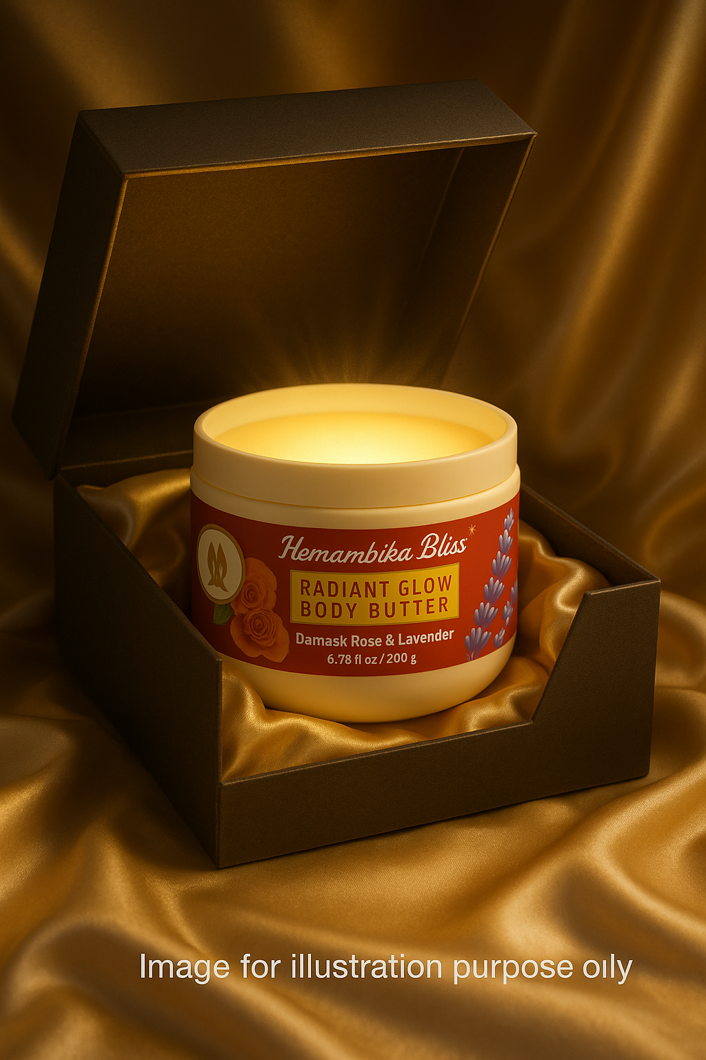 Hemambika Bliss® Radiant Glow Body Butter - Infused with Damask Roses & Lavender, Deep Moisture for Silky Smooth Skin