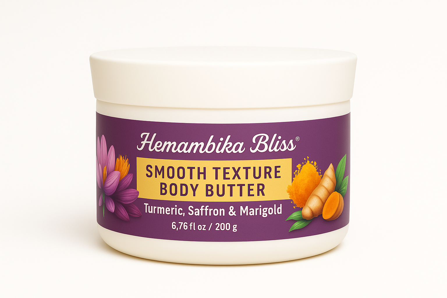 Hemambika Bliss® Smooth Texture Body Butter - Enriched with Turmeric, Saffron & Marigold for Deep Nourishment and Radiant Skin